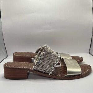 Sam Edelman Jeni Metallic Leather Fringe Slide Sandals Women’s Size 9M